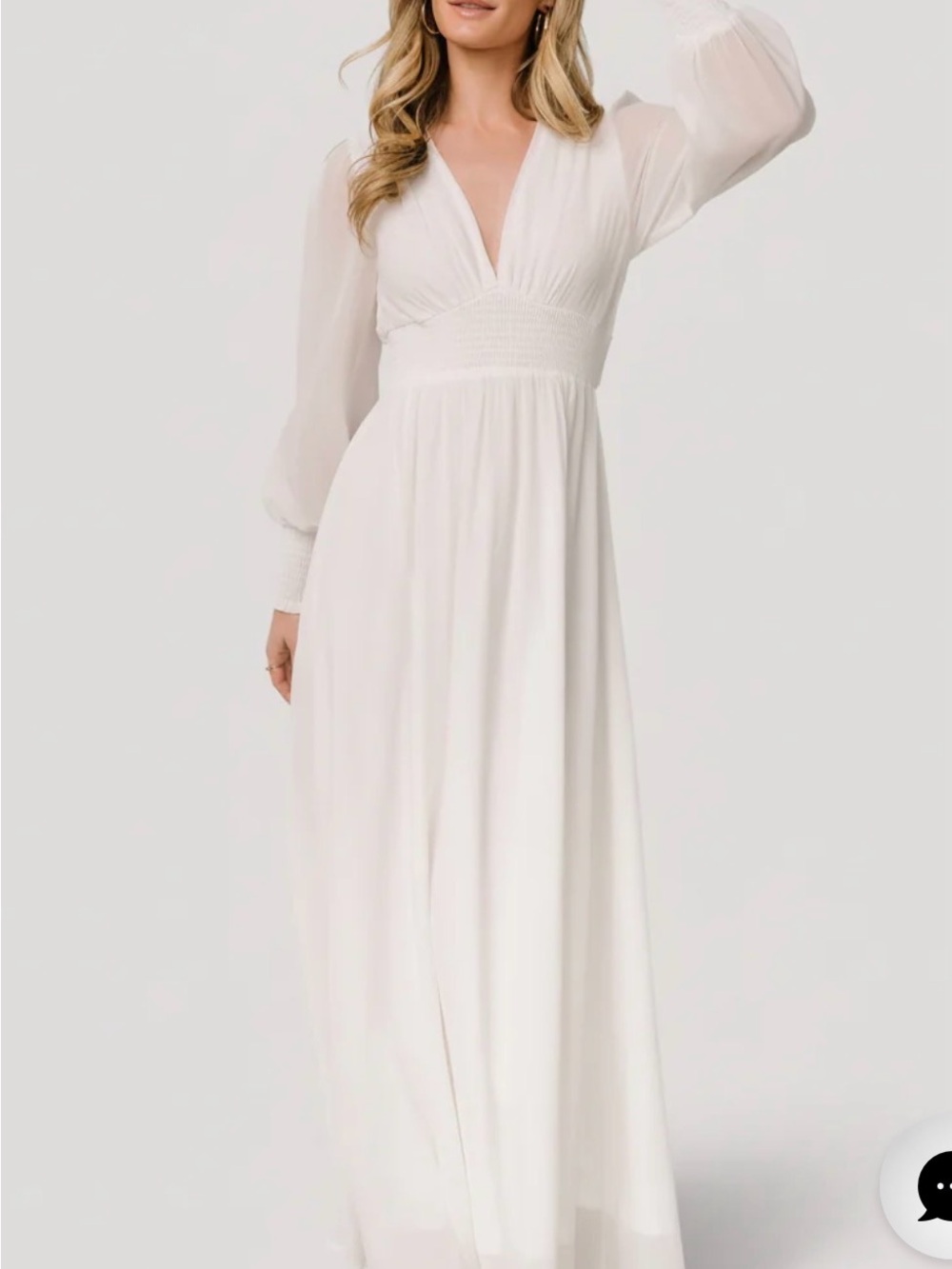 Baltic Born White Olivia V-Neck Long Sleeve Maxi Dress